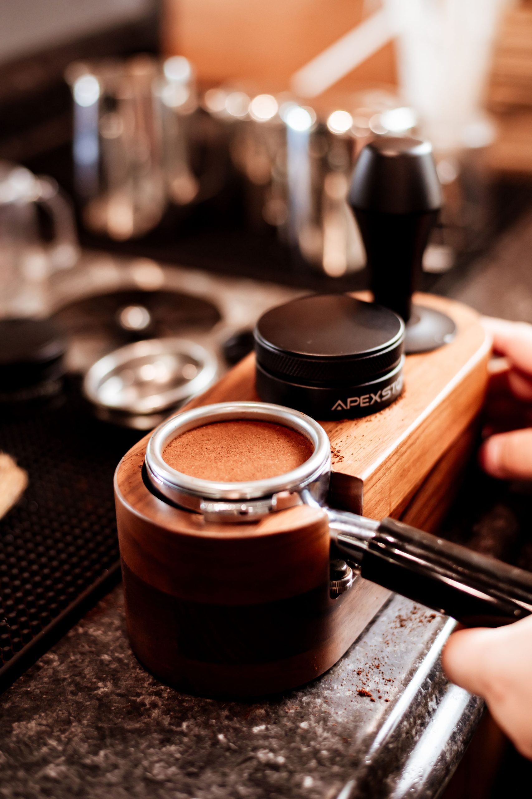 espresso being tamped